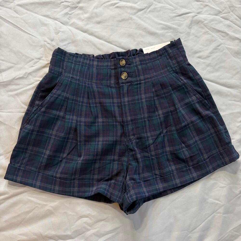 American Eagle Plaid Navy High Rise Shorts Women’s Size 6 NWT - Picture 7 of 11